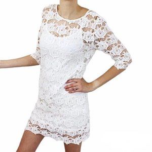 Tularosa X Revolve Cream Floral Lace Backless Cotton Mini Dress with Slip M